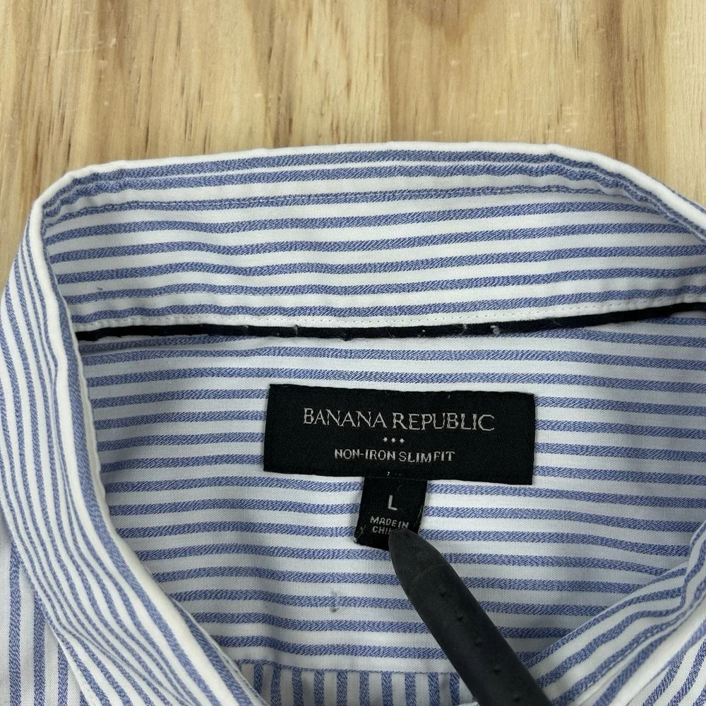 Banana Republic Men's Nine Iron Slim Fit Button Up Shirt Size Large Blue White
